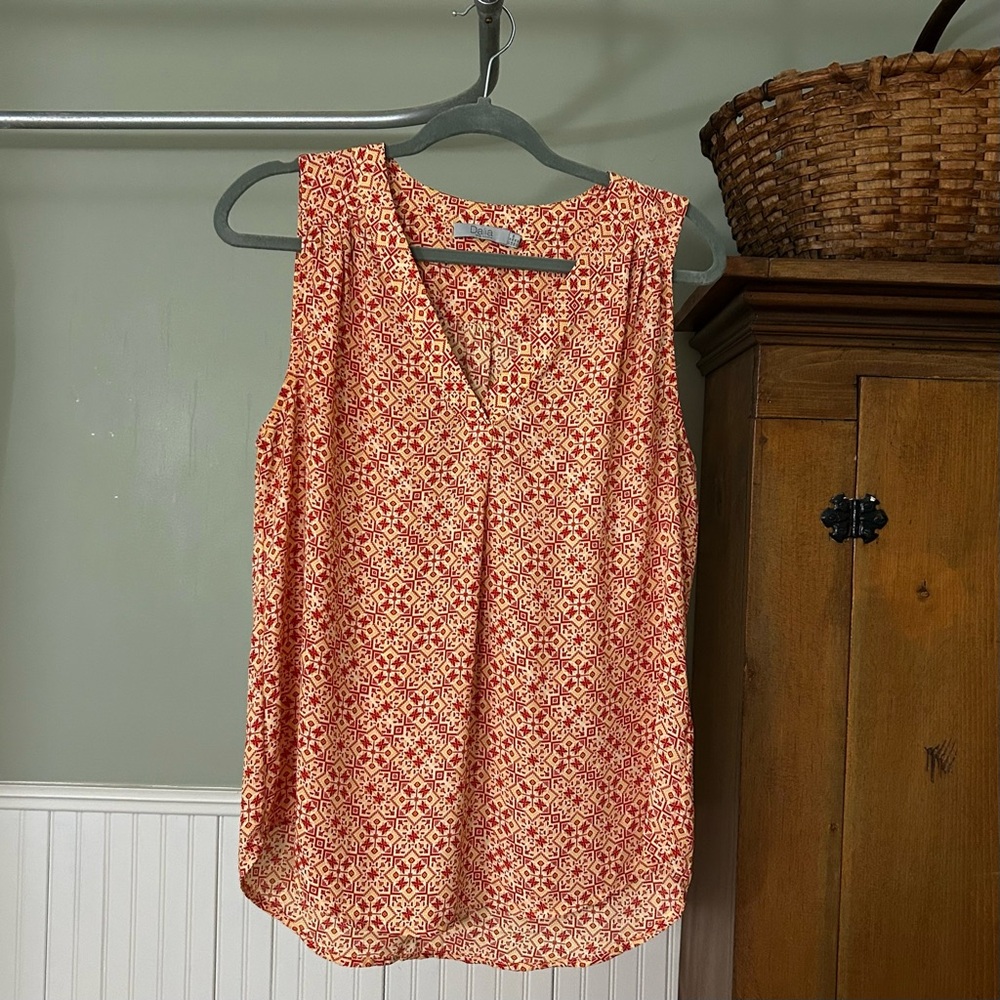 Geometric Sleeveless Top - Red and Yellow